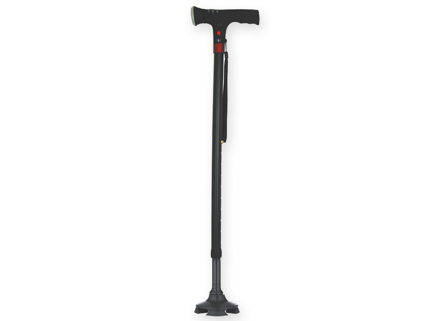 BASTONE DI SICUREZZA CON LUCE - con base a 4 piedini - nero