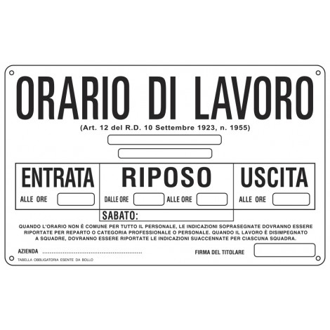 Cartello "Orario di lavoro"