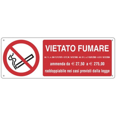 Cartello "Divieto fumare Art. 51 Legge 3 16/01/03 ...