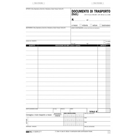 Blocco documento di trasporto