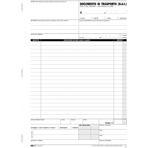Blocco documento di trasporto