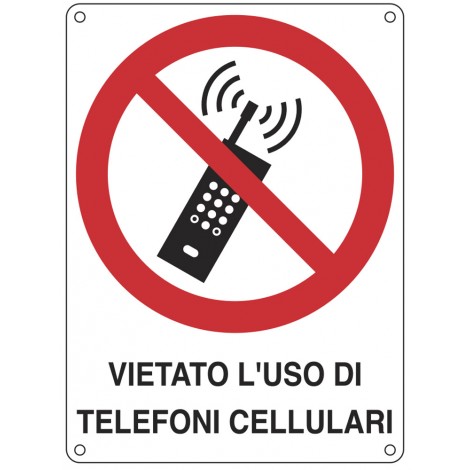 Cartello "Divieto uso di telefoni cellulari EN ISO...