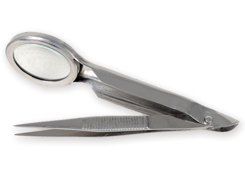 PINZETTA CON LENTE INGRANDIMENTO 2X - 8 cm
