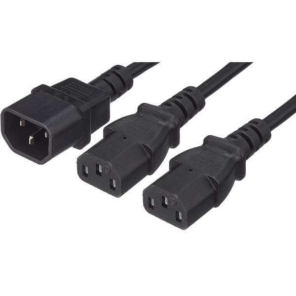 [ICOC_03-NC_Y] Cavo Prolunga di Alimentazione Sdoppiato 2 C13 F a 1 C14 M 1,8 m Nero