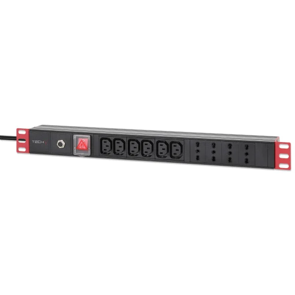 [I-CASE_STRIP-64] Multipresa 4 IT + 6 VDE da Rack 19'' con Interruttore Spina Italiana 1U