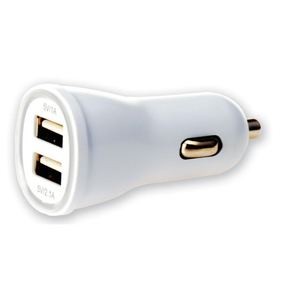 [IUSB2-CAR2-2A2P] Caricatore da Auto Universale 2 Porte USB 5V 1A&2.1A Bianco