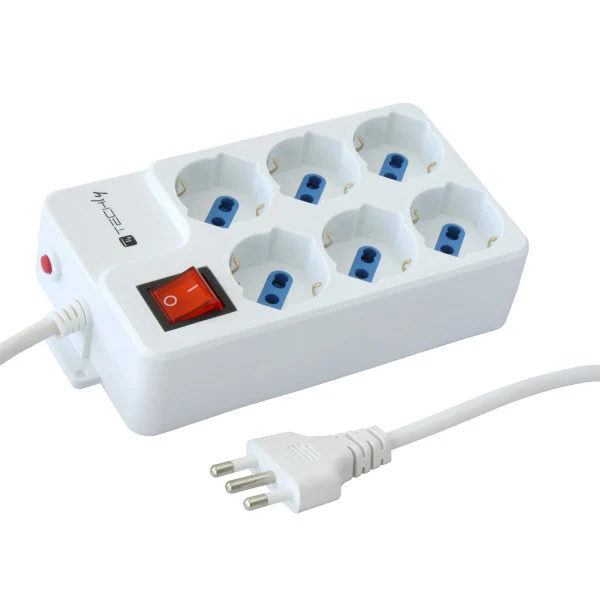 [IUPS-PCP-44A] Multipresa 6 Posti Italiana Bipasso / Schuko Angolata