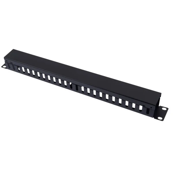 [I-CASE_CABLE-PBK] Pannello Passacavi 19'' 1U con Coperchio, Nero