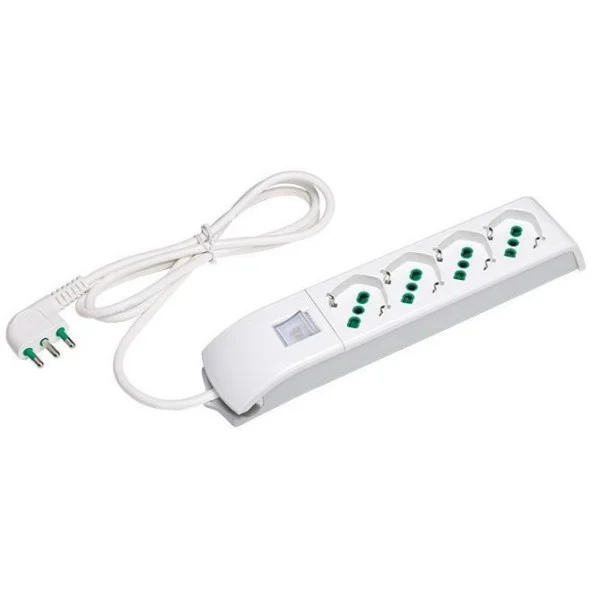 [ICPS004F] Multipresa 4 Posti Italiana Bipasso / Schuko Bianco