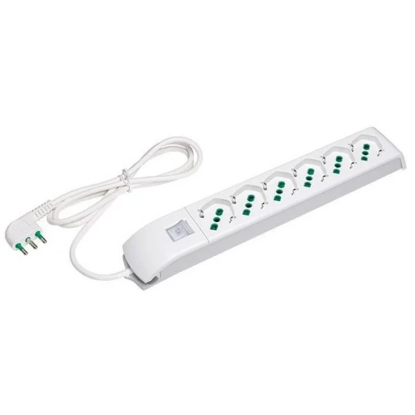 [ICPS006F] Multipresa 6 Posti Italiana Bipasso / Schuko Bianco
