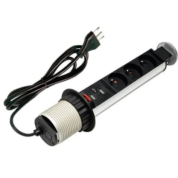 [I-CASE_STRIP-3U] Multipresa da Scrivania 3 vie Pop-Up a Scomparsa con 2 USB