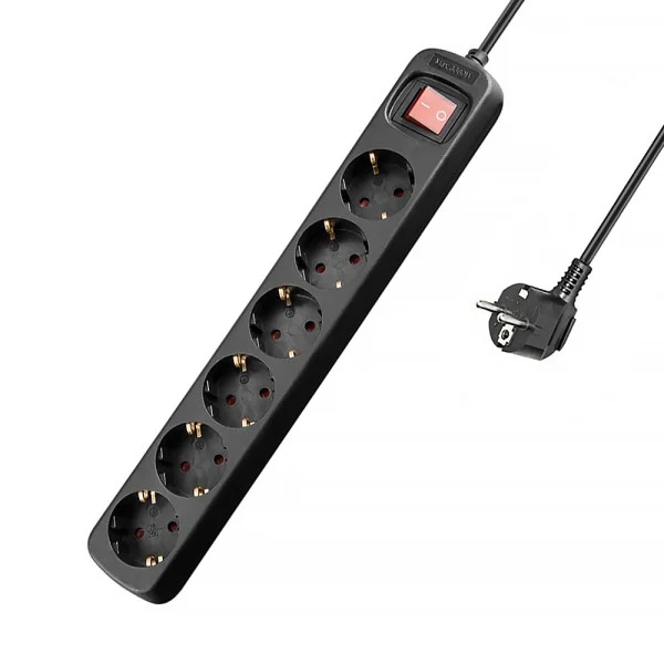 [IUPS-PCP-6D] Presa Multipla a 6 Posti Schuko con Cavo 1,5m Nero