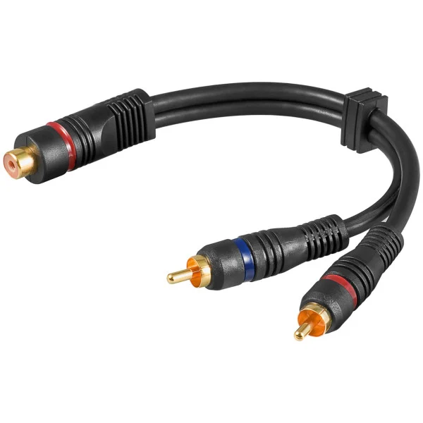 [ICOC_RCA-2RCAF] Cavo Adattatore RCA Femmina / 2x RCA Maschio 0.2m Nero