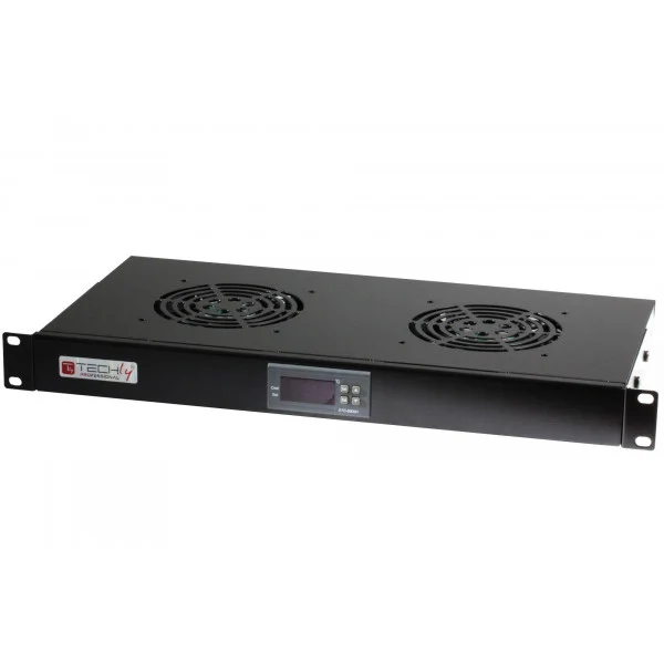 [I-CASE_FAN-TC2B] Gruppo 2 Ventole 1U per Rack 19'' con Termostato LED Nero