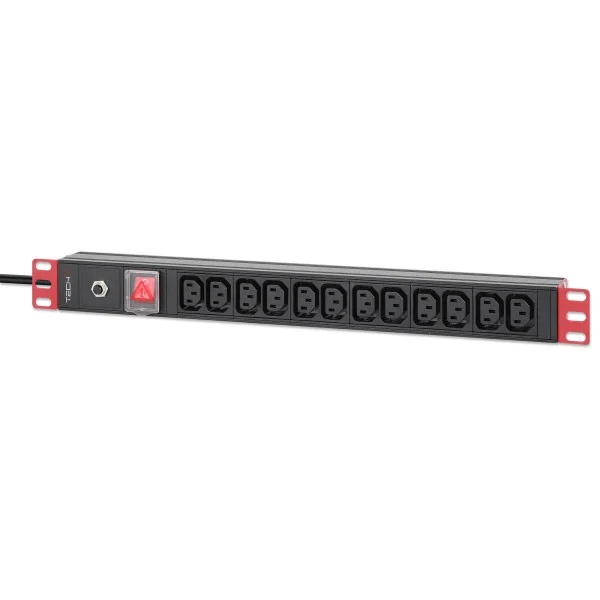 [I-CASE_STRIP-12C] Multipresa 12 Posti VDE da Rack 19'' con Interruttore Spina C20 1U