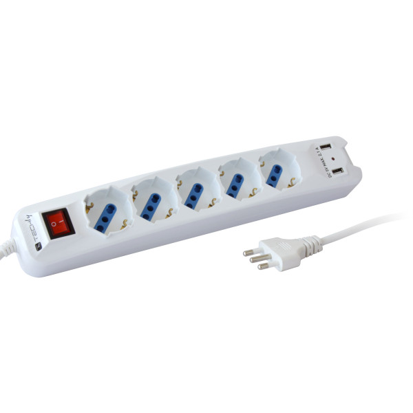 [IUPS-PCP-LC2U] Multipresa 5 Posti Italiana Bipasso con 2 Prese USB