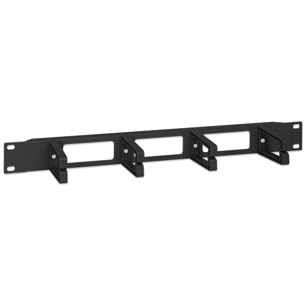 [I-CASE_CABLE-2BKP] Pannello Passacavi 4 Anelli in Plastica Lunghi 3 Fori 1U Nero
