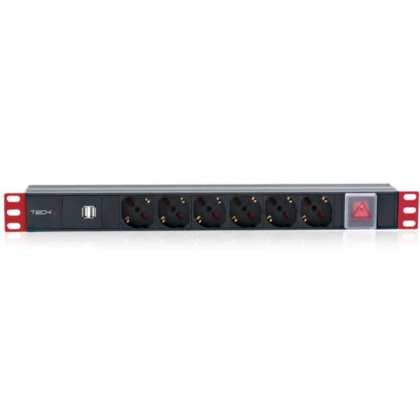 Multipresa 6 Posti da Rack 19'' con Interruttore 2xUSB Spina Italiana 1U