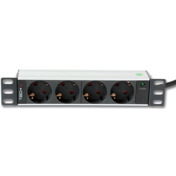 Multipresa 4 Posti da Rack 10'' Spina Schuko Angolata 1U Installazione Anteriore