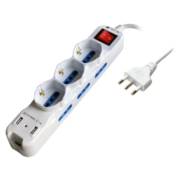 [IUPS-PCP-6I3SU] Multipresa 6 Posti Italiana Bipasso con 2 Prese USB Bianca