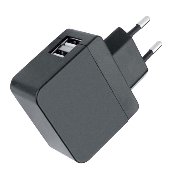 Caricatore 2 USB 2,1A Compatto Spina Europea 2 pin Nero