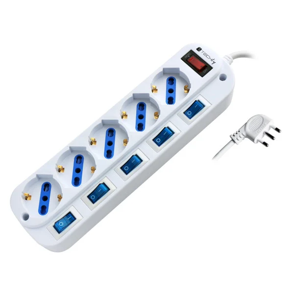 [IUPS-PCP-5I-OP] Multipresa 5 Posti Bipasso con Interruttori indipendenti e protezione da sovraccarico