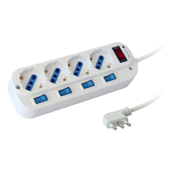 [IUPS-PCP-4I-OP] Multipresa 4 Posti Bipasso con Interruttori Indipendenti e Protezione da Sovraccarico