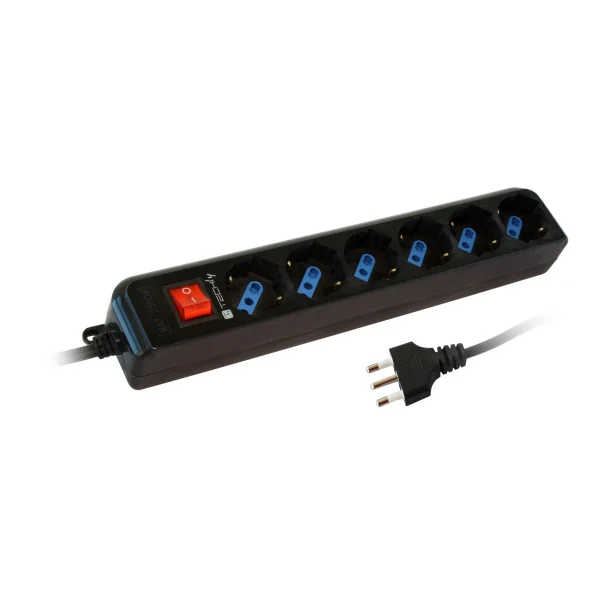 [IUPS-PCP-16BK5] Multipresa 6 Posti Italiana Bipasso con Interruttore Cavo 5m Nero