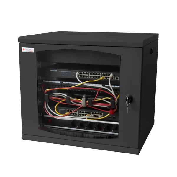 Armadio Rack 19'' a muro 16 unit&agrave; sezione unica prof. 500mm Nero