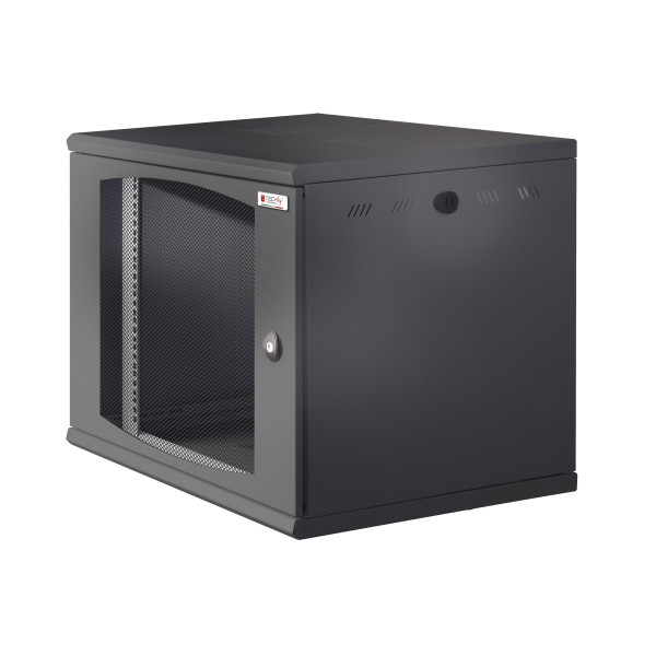 Armadio Rack 19'' a muro 13U sezione unica P 600mm Porta Grigliata Nero