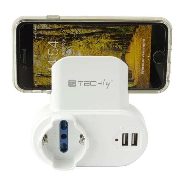 [IPW-USB-1A2PC] Adattatore Presa bipasso/Schuko 2 USB 1A con porta telefono