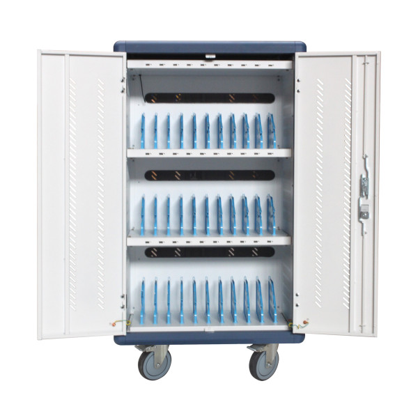 [I-CABINET-30DUTY] Carrello Stazione di Ricarica USB Ventilato per 30 Notebook/Tablet/Smartphone Bianco/Blu