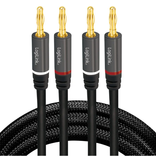 Cavo per Altoparlanti 2x2 Spinotti a Banana Nylon Nero 3 metri