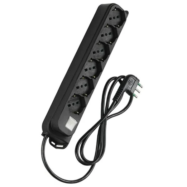 [ICPS4043B] Multipresa 6 Posti Schuko con Interruttore e Cavo 1,5m Nero