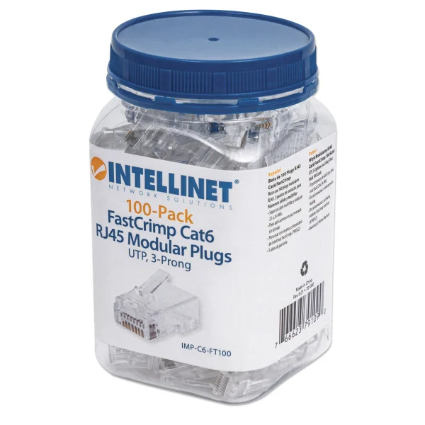 Confezione 100 Plug Modulari RJ45 Passante Cat6 FastCrimp UTP