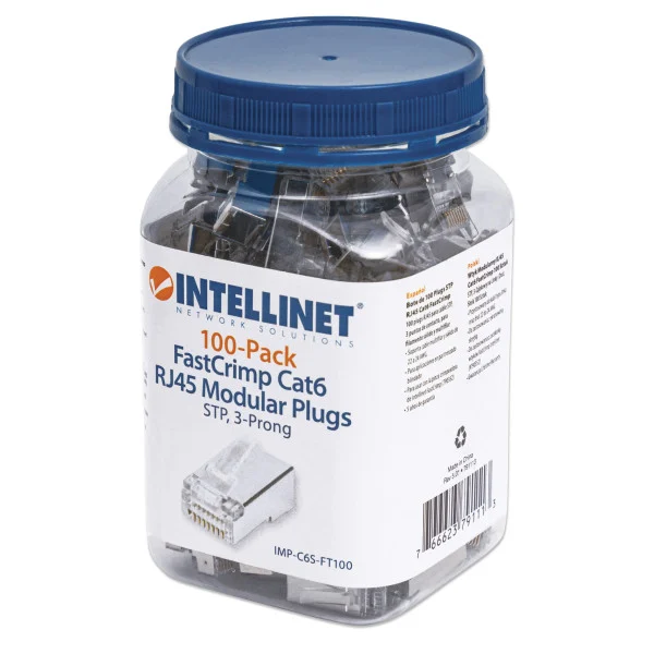 Confezione 100 Plug modulari RJ45 passanti Cat6 FastCrimp