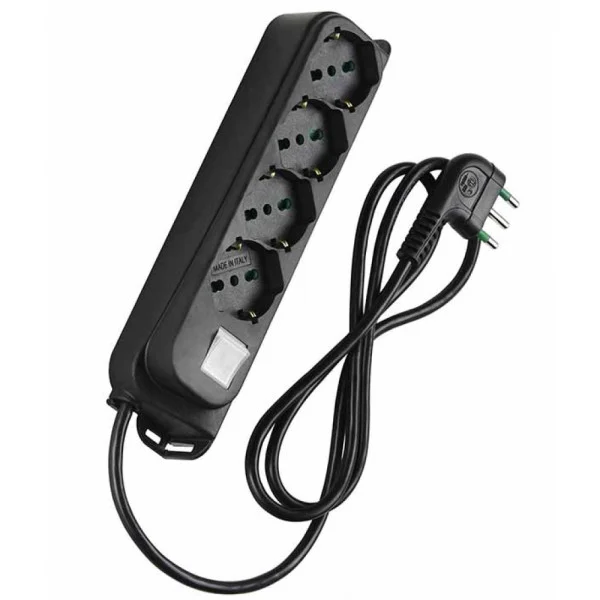 [ICPS4042B] Multipresa 4 Posti Schuko con Interruttore e Cavo 1,5m Nero
