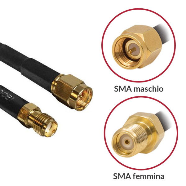 [ICOC_SMA-MF100D] Cavo Antenna SMA M/F a Basse Perdite 10m Nero