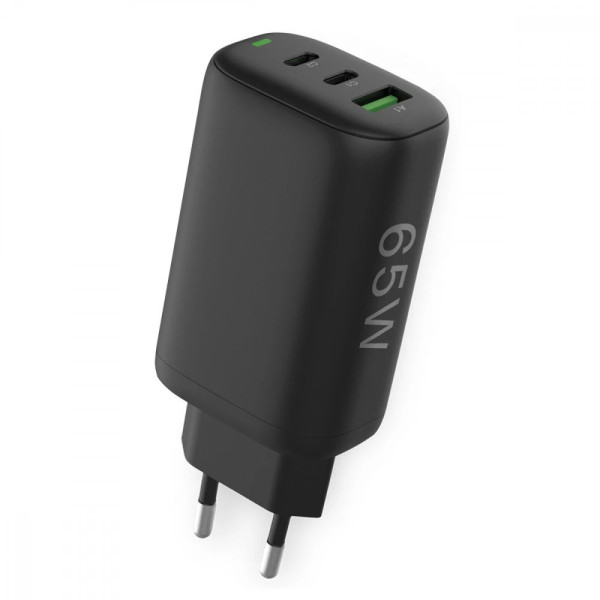 [IPW-USB-3P65W] Caricabatterie GaN USB-A e 2 porte USB-C™ Power Delivery 65W Ricarica Rapida Nero