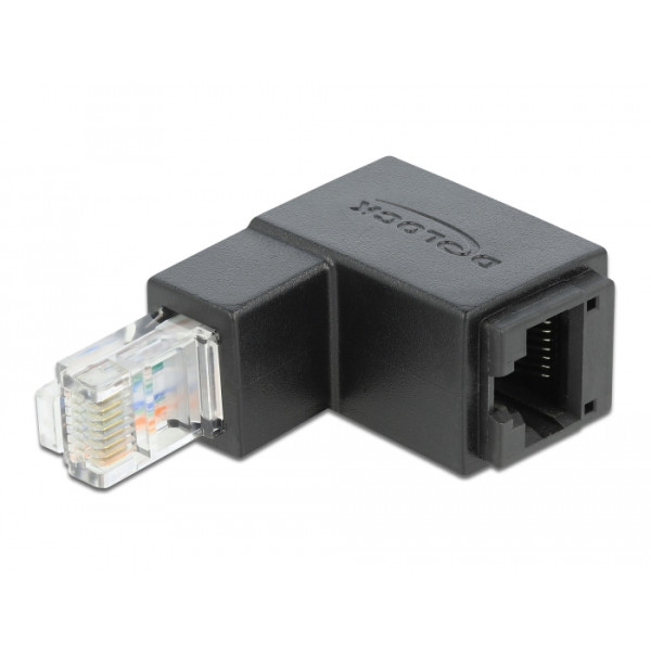 [IWP-MD_C6U-RJ45D] Adattatore RJ45 Maschio Femmina Cat.6 UTP Angolato verso il basso a 90&deg; Nero