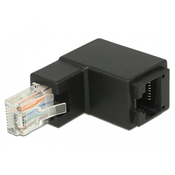 Adattatore RJ45 Maschio Femmina Cat.6 UTP Angolato verso l'alto a 90&deg; Nero