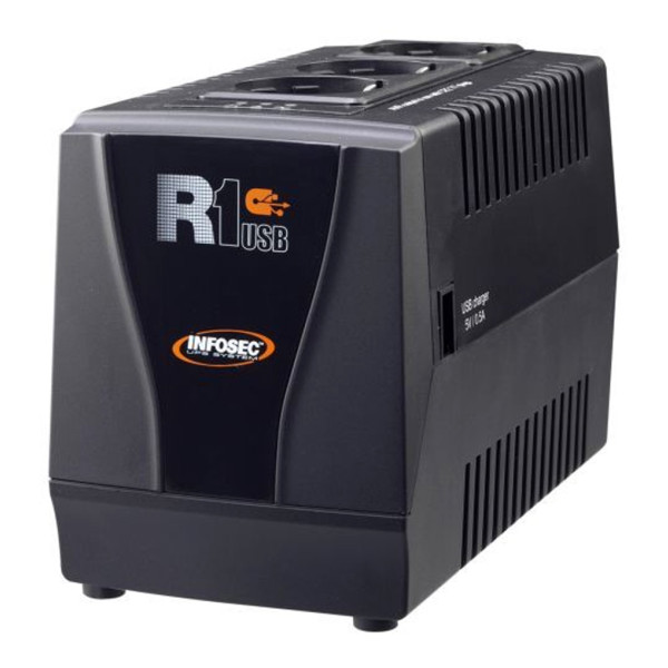 [IUPS-AVR-600] Regolatore automatico di tensione R1 USB 600VA con 3 Prese Schuko Nero