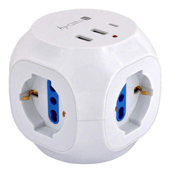 [IUPS-PCP-CUBE-3PUSB] Multipresa a Cubo 3 Posti con 2 Porte USB-A e 1 USB-C™ QC3.0