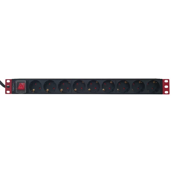 [I-CASE_STRIP-91UD] Multipresa 9 Posti da Rack 19'' con Interruttore Spina Schuko Angolata 1U