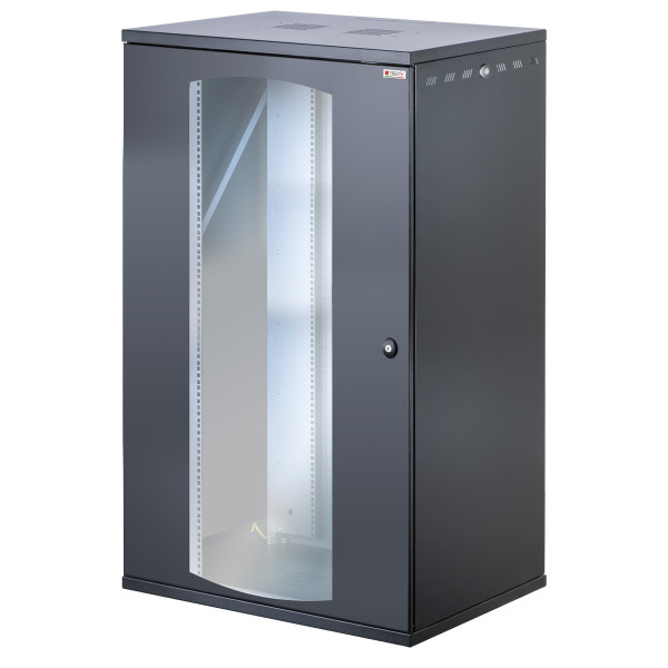 Armadio Rack 19'' a Muro 22U P 600mm L 800mm Porta Vetro Nero