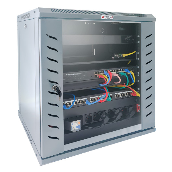 Armadio Rack 19'' a Muro 9 Unit&agrave; P.450 mm Flat Pack Grigio