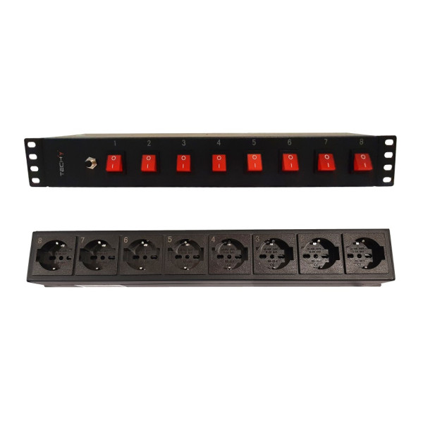 [I-CASE_STRIP-815I] Multipresa a 8 Posti da Rack 19'' con 8 Interruttori Luminosi 1,5U