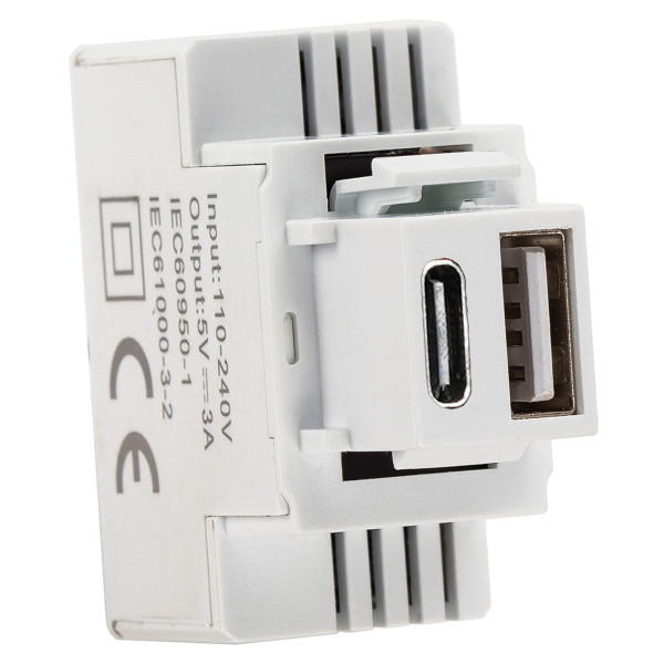 [IPW-USB-AC3AW] Alimentatore Compatto da Incasso Keystone USB-A e USB-C™ 20W 5-12V Bianco