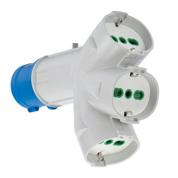 [IPW-SP-7309] Adattatore Industriale Triplex da Spina Italiana 16A a 3 Prese Bipasso Schuko