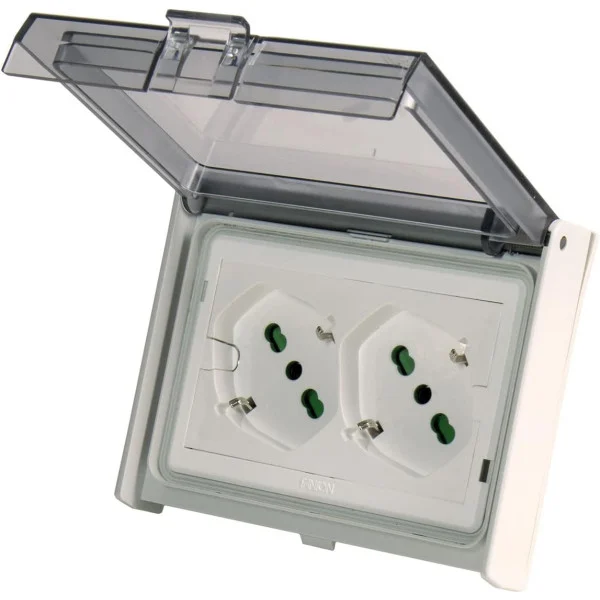 [IUPS-PCP-OPE55IN] Multipresa Universale IP55 da Incasso con Doppia Presa Bipasso Italiana Schuko Precablata
